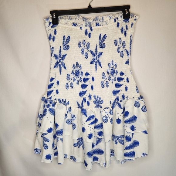 Faeriesty Strapless Blue and White Floral Dress XL Ruffled Mini With Tiers - Picture 2 of 10